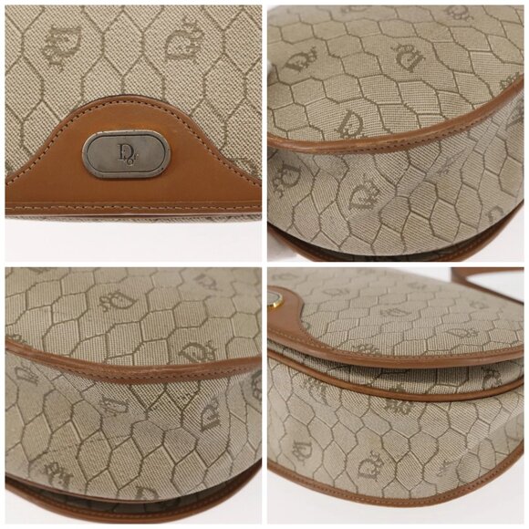 Christian Dior Honeycomb Canvas Shoulder Bag PVC Leather Beige - Picture 11 of 15